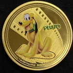 Medalha Disney - Pluto - PROOF Colorida Folheada a OURO - New Zealand - Rainha Elizabeth II
