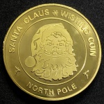 Medalha MERRY CHRISTMAS - Banhada a ouro - North Pole - Santa Claus - Flor de cunho