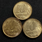 3 moedas de 10 Centavos 2018 - Flor de cunho retiradas do sache
