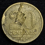 Moeda 20 Centavos 1947 - Com decapagem