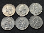 lote 6 moedas dos EUA - Quarter, 1985, 86, 95, 96, 97 e 98
