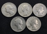 lote 5 moedas dos EUA - Quarter, 1966, 67, 72, 73, 80