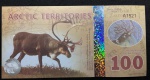 Cédula 100 Polar Dollars - EM POLÍMERO - ARTIC TERRITORIES - Com faixa Holográfica - Flor de estampa