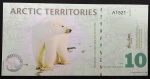 Cédula 10 Polar Dollars - URSO POLAR - EM POLÍMERO - ARTIC TERRITORIES - Com faixa Holográfica - Flor de estampa