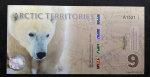 Cédula 9 Polar Dollars - URSO POLAR - EM POLÍMERO - ARTIC TERRITORIES - Com faixa Holográfica - Flor de estampa
