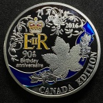 ELIZABETH II - 90th Birthday - 2016 - Banhada à Prata - Proof Colorida  - CANADÁ - Flor de cunho