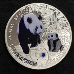 1000 Kwacha 2014 - Zambia - Série Espécies Animais Ameaçadas - Urso Panda - PROOF Colorida com pedra incrustada - Flor de cunho