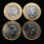 4 Moedas de 1 real 2024 - Comemorativas aos 30 anos do Plano Real - FLOR DE CUNHO retiradas do sachê