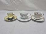 Jogo de 3 xícaras de café em porcelanas diversas, para colecionador.