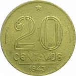 GETULIO VARGAS.  1943.  20 CENTAVOS.  SOB.