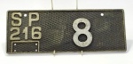 COLECIONISMO - ANTIGA PLACA DE AUTOMÓVEL, município número 216 do Estado de São Paulo, placa número 8. Fabricada pela empresa MASSUCCI,  PETRACCO & NICOLI - provável década de 20/30. Mede aprox. 32,3 centímetros.