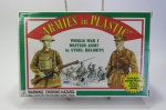 COLECIONISMO MILITAR (03) - MILITARES INGLESES - BRITISH ARMY WAR I INSTEEL HELMETS da série ARMIES IN PLASTIC. Na caixa são 20 figuras plásticas em 10 poses - Escala 1/32 na Caixa original. 