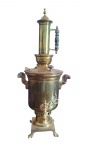 Grande SAMOVAR em bronze e latão com pegas em madeira de lei torneadas. Med.: 73 cm.
