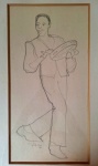 Gustavo Rosa - Desenho a lápis `Sambista`, assinado e datado 1970. Med.: Obra: 20 x 39 cm; Moldura em vidro: 33 x 52 x 2 cm