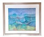 Antonio Augusto Marx -  PAISAGEM COM MONTANHAS AZUIS. Assinado. Óleo sobre tela. Med.: Obra:  58 x 48 cm; Moldura: 82 x 72 x 4 cm