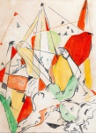 Flávio de Carvalho (Amparo, 1899 - Valinhos, 1973)  "Nú Feminino". Aquarela e nanquim. Assin