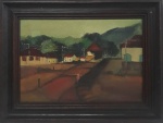 GM002, PANCETTI, ÓLEO SOBRE PLACA, REPRESENTANDO CASARIO COM FIGURAS, MEDIDA INTERNA 35 X 24 CM, MED