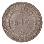 Brasil, 640 Réis, 1826R. Prata. AI P502; Lup - INÉDITA. MBC-. 28 Tulipas. Variante INÉDITA de uma da