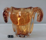 Antigo vaso Art Decò, déc 50, em vidro de murano nos tons ambar e translúcido, decorado com bolhas e borda recortada e viradas. Peça de coleção. Medindo: 11x14 cm.