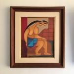 JOÃO COUTO BASTO - "Nua Tímida", ost, datado 7-10-89 e localizado Rio-Brasil no verso, 46 cm x 38 cm e emoldurado 62 cm x 70 cm.