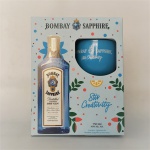 BOMBAY SAPPHIRE - Garrafa de Dry gin de 750 ml com taça em plástico azul turquesa. Edição limitada. Acompanha caixa original. Garrafa lacrada.