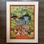 BALI - Belíssimo acrílico sobre tela retratando cena de festejo no vilarejo com riquíssimos detalhes. Emoldurado e assinado. Pequenos sinais de desgaste do tempo. Dimensões: 76 cm x 58 cm.