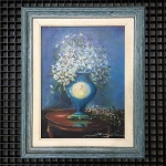 Antigo acrílico sobre eucatex "Natureza morta" assinada. Dimensões com moldura: 45 cm x 37 cm.