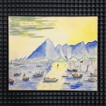 Antigo e belo Guache sobre cartão, "Hong Kong - 1840" Assinado. Artista não identificado. Dimensões: Aproximadamente 45 cm x 50cm.