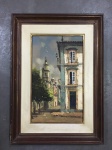 Óleo sobre tela Casario emoldurado. Presença de falhas na pintura. Dimensões: 60 cm x 40 cm.