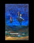 Acrílico sobre tela" Dom quixote". Assinatura não identificada. presença de desgaste. Moldura necessitando de reforço. Dimensões: 145 cm x 95 cm. (Envio somente por transportadora).