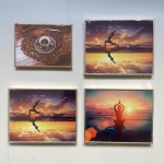 Quatro quadros decorativos nunca utilizados. Dimensões: 20 cm x 25 cm aproximadamente.