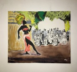 JOG - Belo acrílico sobre tela "Ritual tribo Africana". Dimensões: 50 cm x 70 cm.