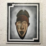 Acrílico sobre tela "Máscara africana", assinado Beto. Dimensões: 60 cm x 50 cm.