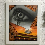 Acrílico sobre tela "paisagem africana", assinado Beto. Dimensões: 60 cm x 50 cm.