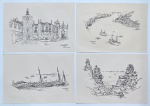 Darcy Penteado - Lote com quatro litogravuras de desenhos da coleção Visão plástica de Portugal. Dimensões: 32 cm x 46 cm.