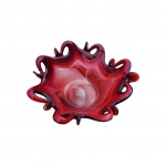 Centro de mesa em vidro vermelho com bordas onduladas, diam. 14cm
