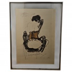 Quadro - Guilherme Faria - Nanquim sobre cartão intitulado ` Após o banho`, assinado e datado 1975 canto superior esquerdo, envidraçado. Med. 93x71cm