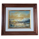 Pintura a óleo sobre tela emoldurada Carthy, representando uma cena de oceano. Assinado Carthy no lado inferior direito. CIRCA: Século XX. Med. 42x37 cm