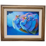 QUADRO - Gilmar Gonçalves - OST. Assinado e datado 2006 CIE, entitulado no verso O AZUL COM ANJOS. Med. Tela 30x40 cm e moldura 53x43 cm.