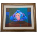 QUADRO - Gilmar Gonçalves - OST. Assinado e datado 2006 CIE, entitulado no verso `CABEÇA COM CHAPÉU FLOR` Curitiba - Paraná. Med. Tela 30x40 cm e moldura 53x43 cm.  