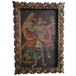 QUADRO - Escola Cusquenha - OST. Representando a São Miguel Arcanjo,  Moldura entalhada e patinada em ouro. Med. Moldura 75x53 cm e tela 61x39cm