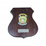 Placa comemorativa em madeira e metal, `Intendência` 1920 Jubileu de ouro 1970. Med. 18x20cm