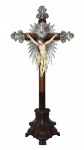 Excepcional e raro Crucifixo, com Cristo em marfim e prata, português, do século XVIII. Alt. 100cm.