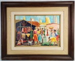 CARYBÉ, HECTOR JULIO PARIDE BERNABÓ (1911-1997) - FEIRA - VINIL SOBRE MADEIRA- 33X50.Com certificado