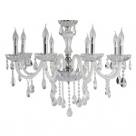 LUSTRE EM CRISTAL TRANSLÚCIDO PARA 8 lâmpadas E14 40W. Medidas: Altura 58cm e Diâmetro 76cm.