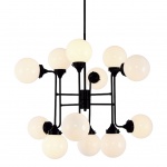 PENDENTE EM VIDRO BRANCO E METAL PRETO PARA 12 lâmpadas E14 40W. Medidas:  Altura 170cm e Diâmetro 81m.