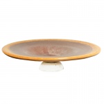 Centro de mesa em cristal com detalhes nas tonalidades predominantes Laranja e amarelo. Medidas: Altura 9cm e Diâmetro 41cm.