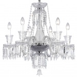 LUSTRE EM CRISTAL TRANSLÚCIDO  PARA 6 lâmpadas E14 40W. PEÇA NOVA. Medidas: Altura 66cm e Diâmetro 68cm.