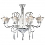 LUSTRE  EM CRISTAL TRANSLÚCIDO PARA 8 lâmpadas E14 40W. PEÇA NOVA. Medidas: Altura 71cm e Diâmetro 80cm.