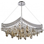 LUSTRE EM CRISTAL COGNAC NAS TONALIDADES TRANSLÚCIDO, CHAMPAGNE E METAL CROMADO PARA 8 lâmpadas G9 40W. PEÇA NOVA. Medidas: Altura 25cm, Profundidade 60cm e Diâmetro 60cm.